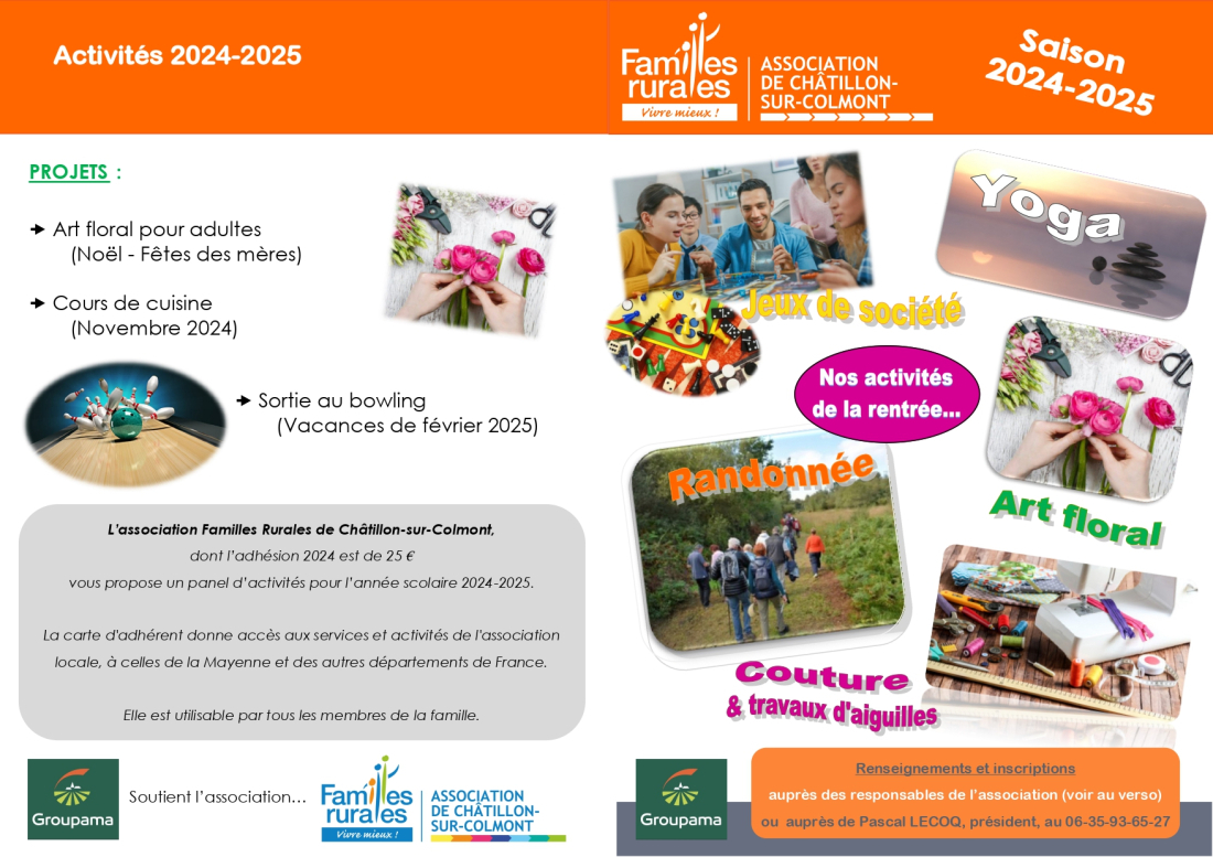 activités 2024-2025 familles rurales châtillon sur colmont